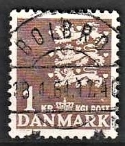 FRIMÆRKER DANMARK | 1946-47 - AFA 293 - Rigsvåben 1,00 Kr. brun - Lux Stemplet Bolbro